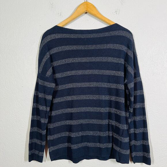 Tommy Bahama Metallic Thread Stripe Scoop Neck Sweater Knit LS Black - M - Picture 2 of 5